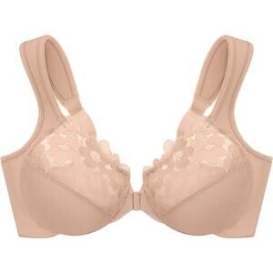 New Glamorise Womens Size 38DD Unlined Underwire Floral Lace Front Closure Bra